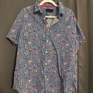 Men's 80s Style Abstract Geometric Short Sleeve Button Up - Large